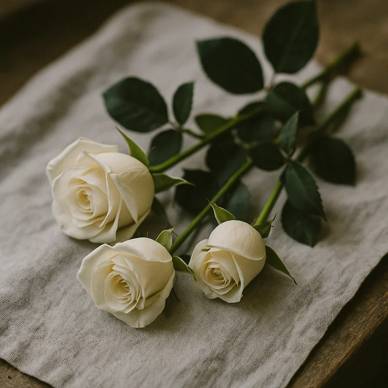 Weisse Rosen als Symbol für Würde und Erinnerung