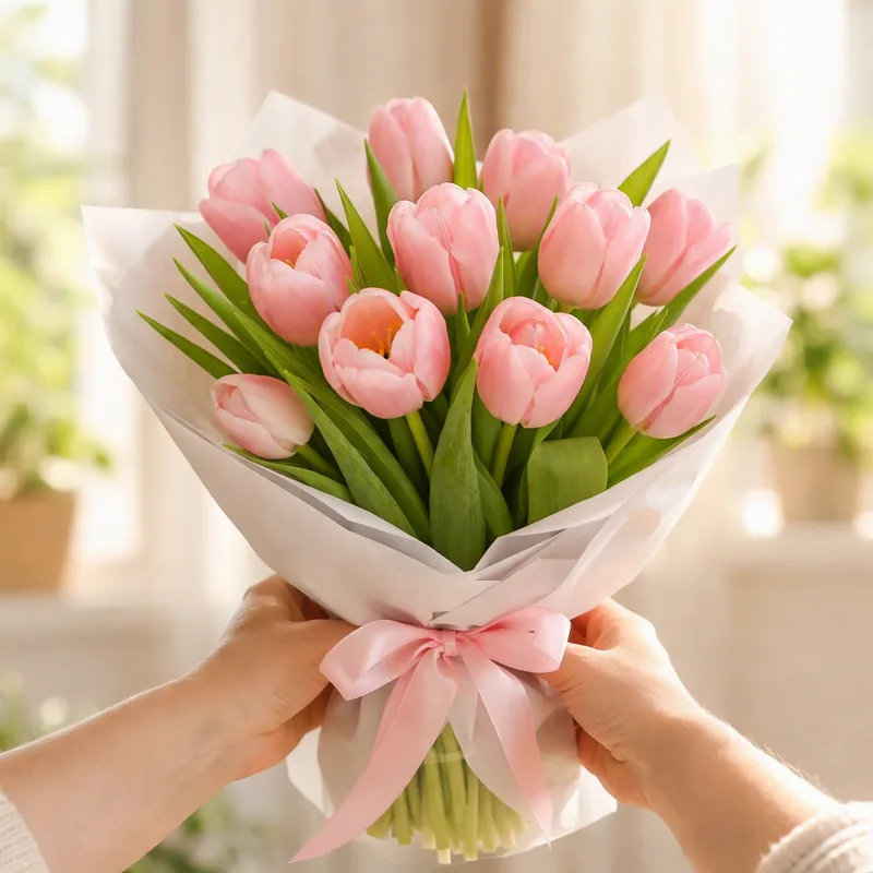 Ruhiger handgebundener Tulpenstrauss für kranke Kollegin